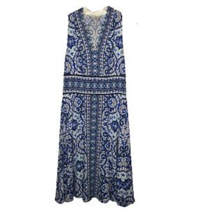 Maggy L Sleeveless Fit & Flare Dress V-Neck Blue/Black/White Paisley Size 6 US